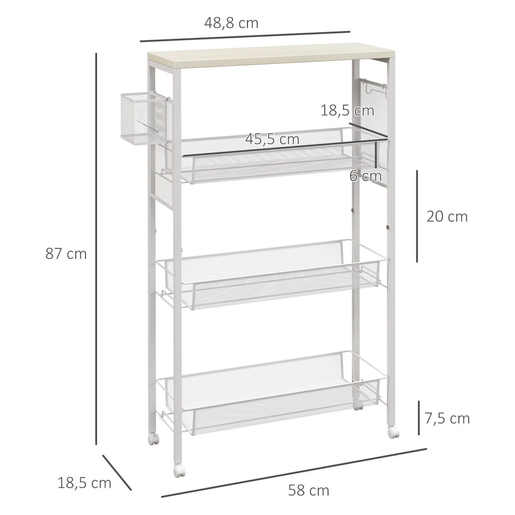 Carrello cucina con ruote 3 cestelli 1 cestello sospeso ganci 58x18,5x87cm ¨C Xylo ¨C Bianco