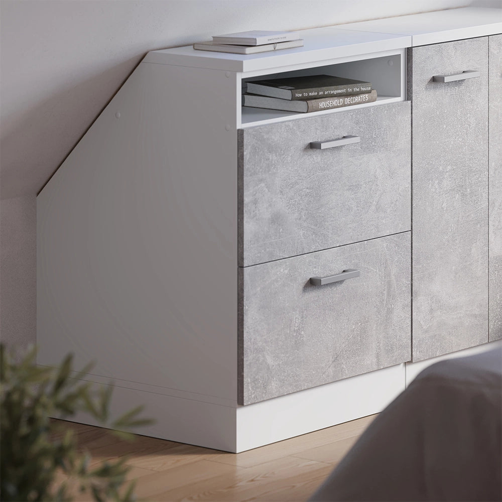 Mobile sottotetto Rion Calcestruzzo/Bianco 60 x 83.8 cm con 2 cassetti, carcassa 60 cm profondità Vicco
