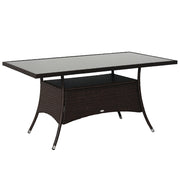 Tavolo da giardino Tavolo in vetro Tavolo da pranzo Tavolo per mobili da giardino; Polirattan + Vetro di sicurezza; Marrone + Nero; 150x85x74cm