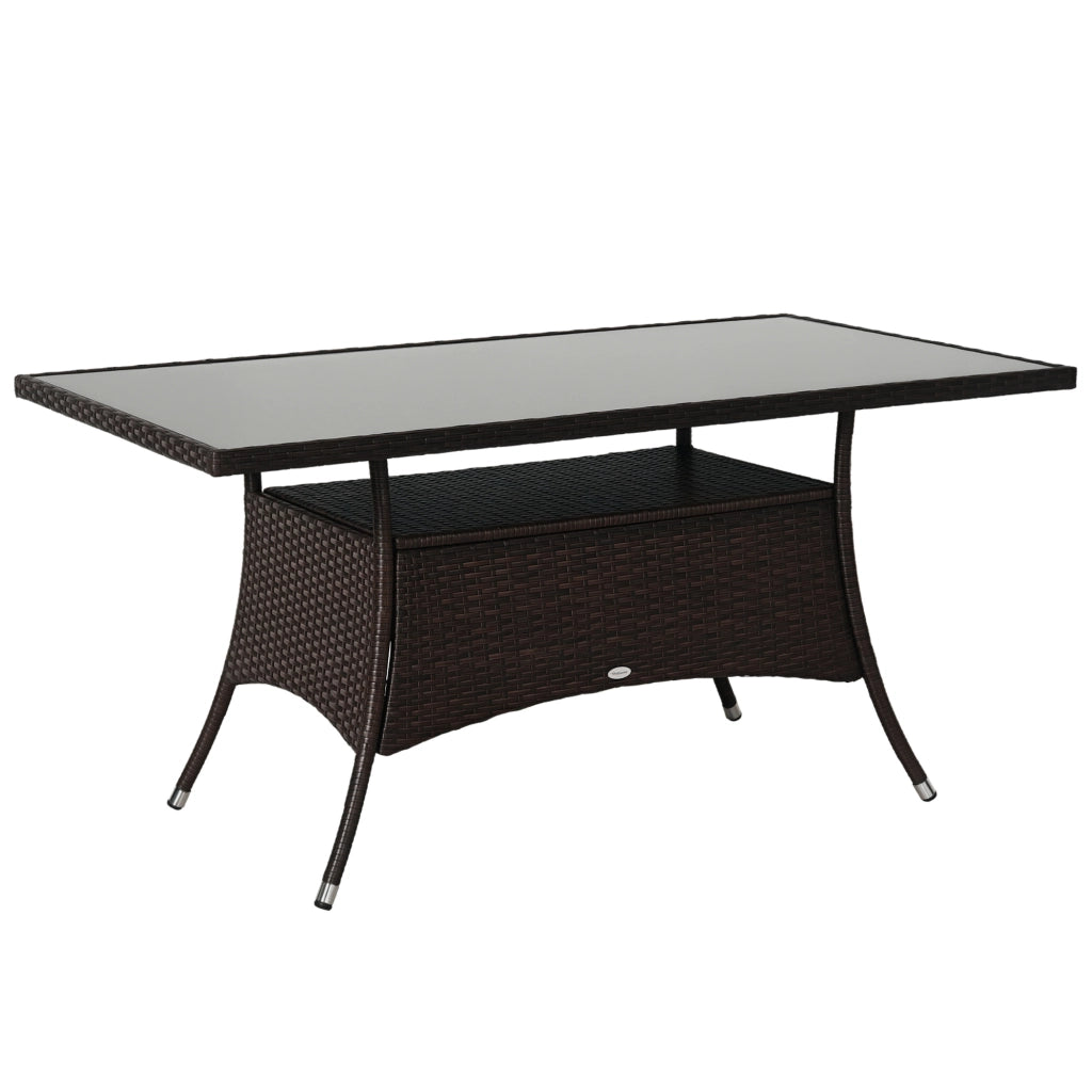 Tavolo da giardino Tavolo in vetro Tavolo da pranzo Tavolo per mobili da giardino; Polirattan + Vetro di sicurezza; Marrone + Nero; 150x85x74cm
