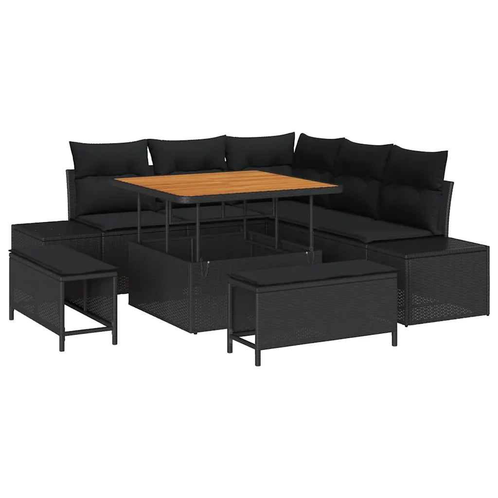Set Divano da Giardino con cuscino 8 pcs Nero Poly Rattan