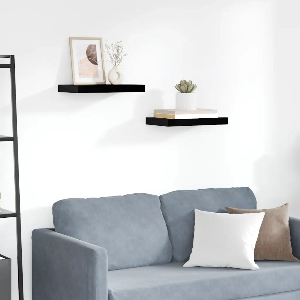2 pz Scaffali a Parete | Ripiano a parete | Mensole a Parete Nero Lucido 40x23x3,8 cm in MDF