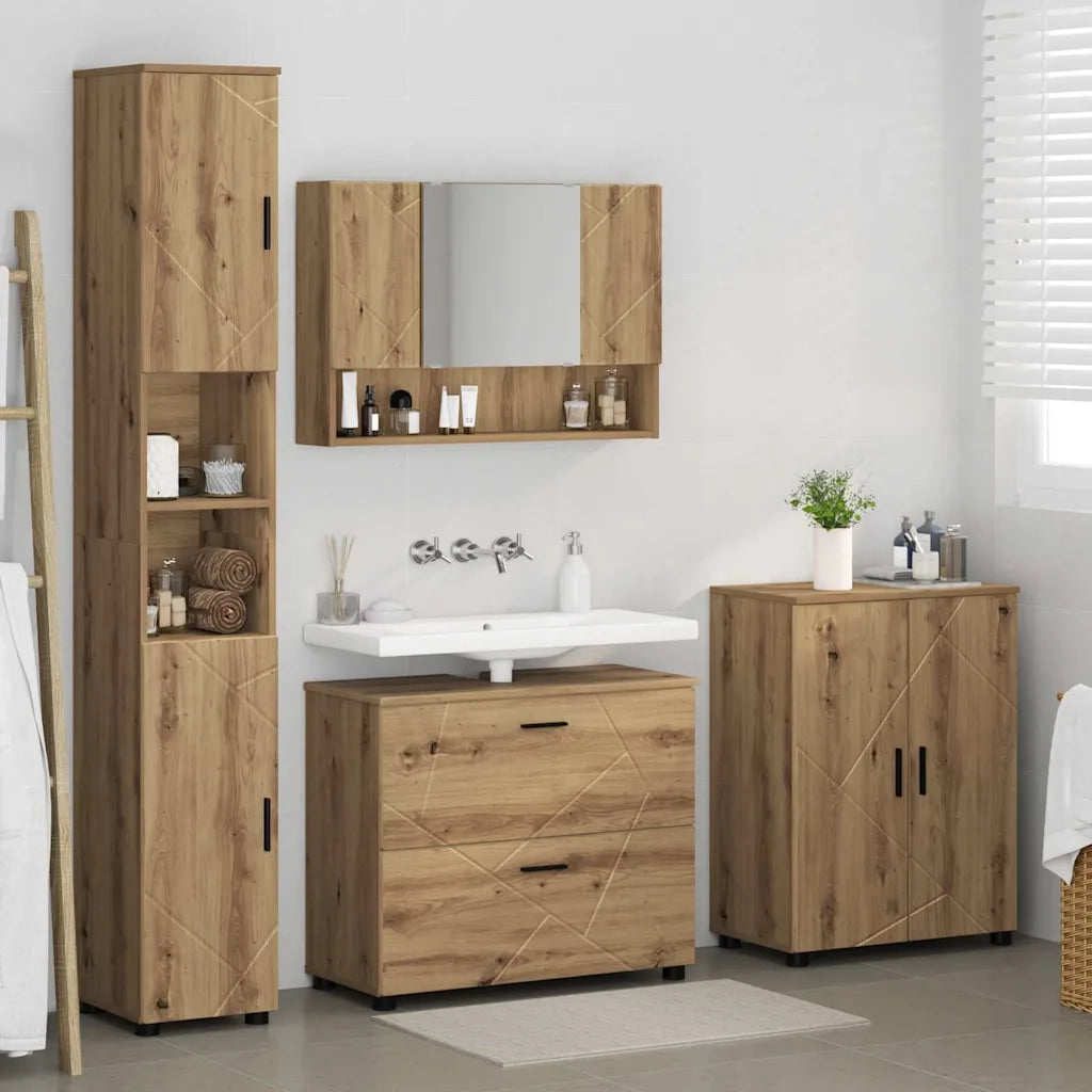 vidaXL Set di mobili per il bagno con porta 4 pcs rovere artigianale