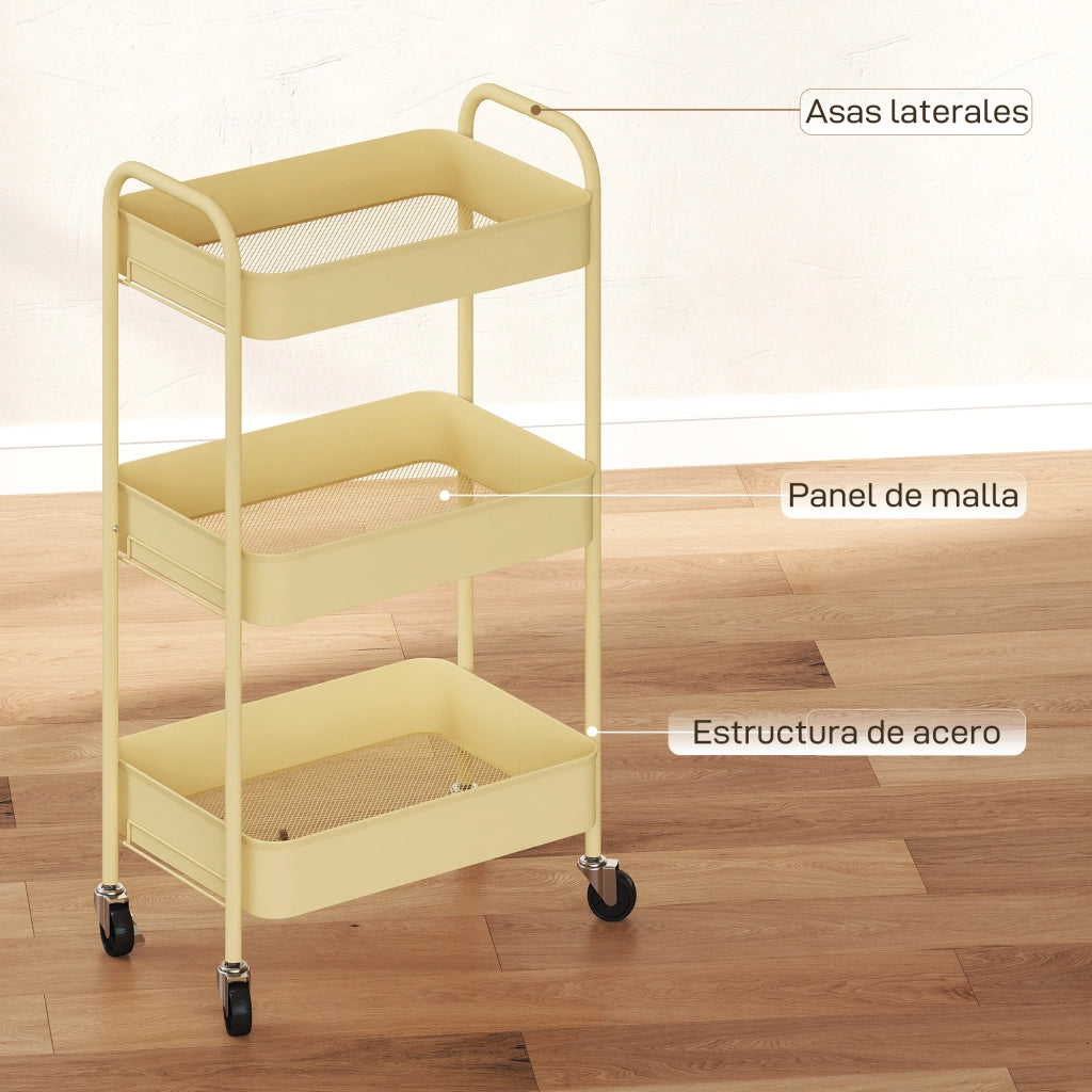 Carrello Portautensili da Cucina 3 Livelli ¨C zephmum ¨C 45x30.6x79 cm Giallo