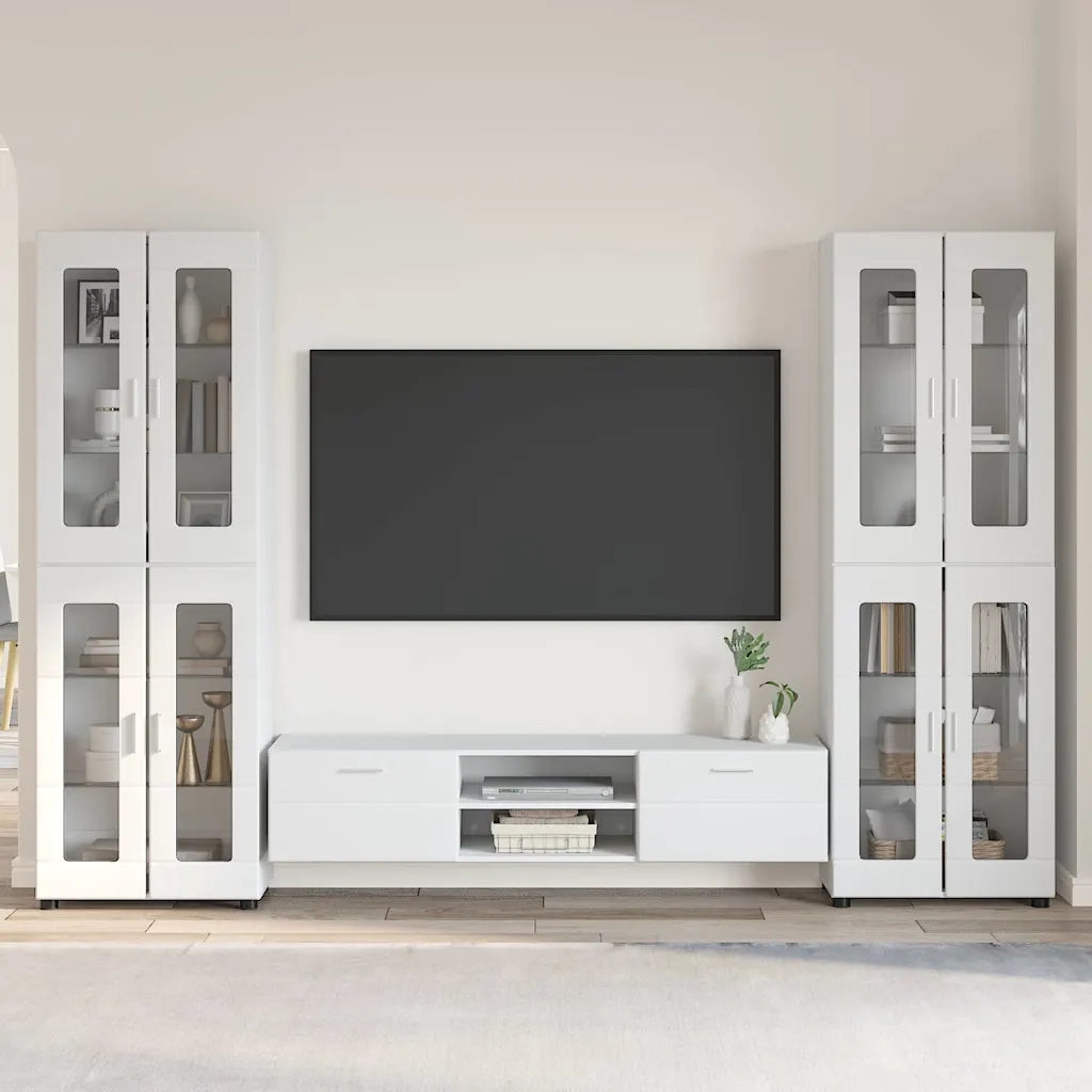 Set mobile TV FLORIN 3 pcs Bianco Lucido Legno multistrato