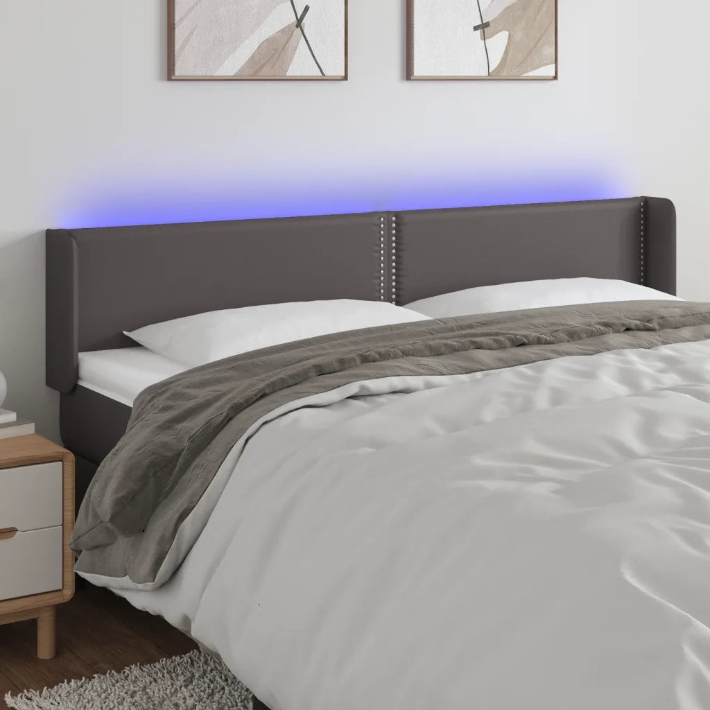 Testiera a LED Grigia 183x16x78/88 cm in Similpelle 3123202