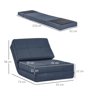 Fauteuil convertible 3 in 1 con schienale reclinabile a 5 posizioni, struttura compatta in poliestere blu