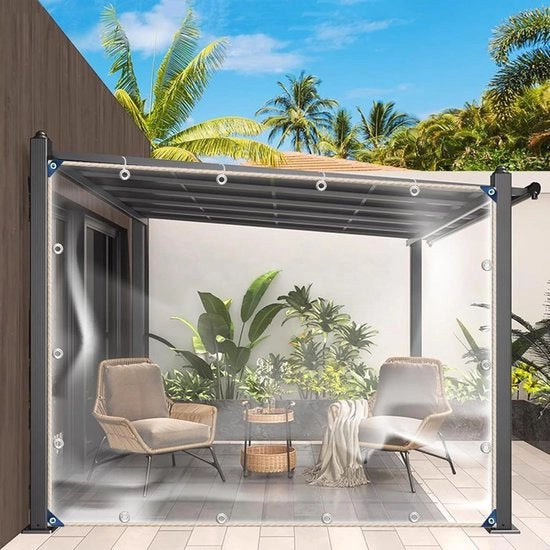 Danno d'acqua 2x3 m con occhielli - 03 mm PVC - impermeabile - protezione da pioggia - copertura trasparente - tenda - balcone - giardino - serra - capanno - tettoia