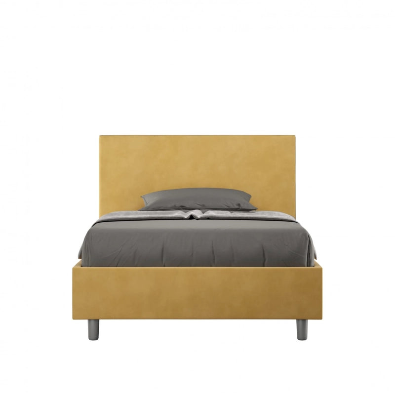 Letto imbottito 1 piazza e mezza 120x190 cm Adele - Con rete,Microfibra,Ocra