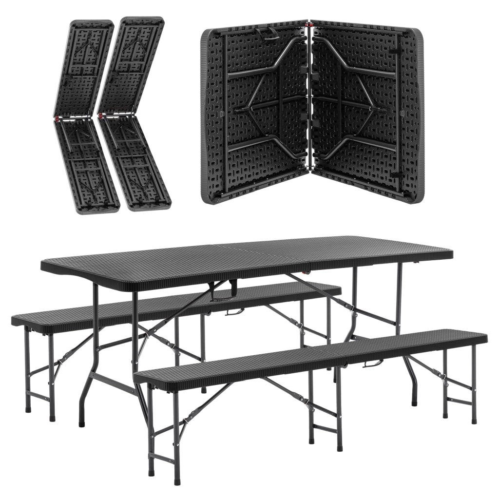 Set tavolo da picnic pieghevole 3 pezzi 6 ft con 2 panche, piano HDPE, chiusura di sicurezza, nero
