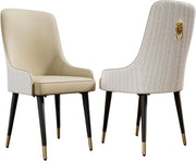 Sedie da Cucina di Lusso - Set da 2 - Pelle Microfibra - Schienale Alto - Decorazione Testa di Leone - Bianco