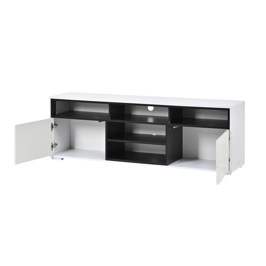 Mobile TV LED 150 x 35 x 50 cm, bianco, in pannello truciolare, con vani portaoggetti, luci LED e portata 30 kg