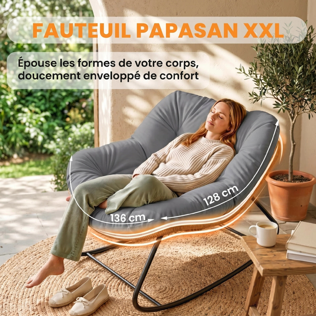 Poltrona a Dondolo Ovale Papasan per Interni ed Esterni ¨C zephmum ¨C Grigio