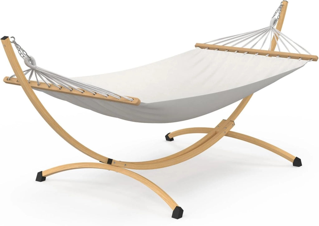 Amaca XL con supporto in metallo effetto legno e tela ecru