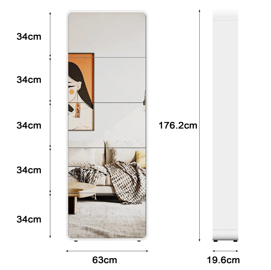 Scarpiera a ribalta con specchio a figura intera; 63×19;6×176;5 cm; MDF bianco