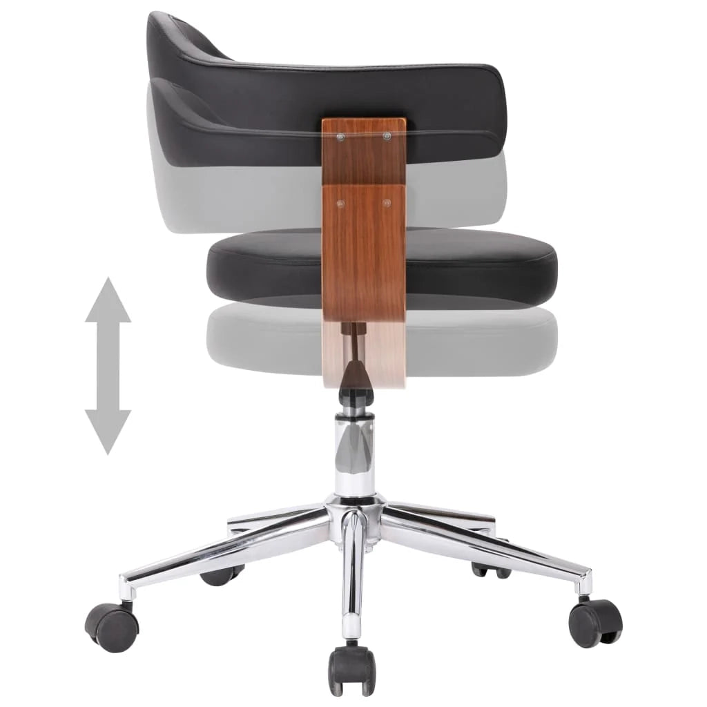 Sedia girevole da ufficio/studio in legno curvato e similpelle nera 02_0024150