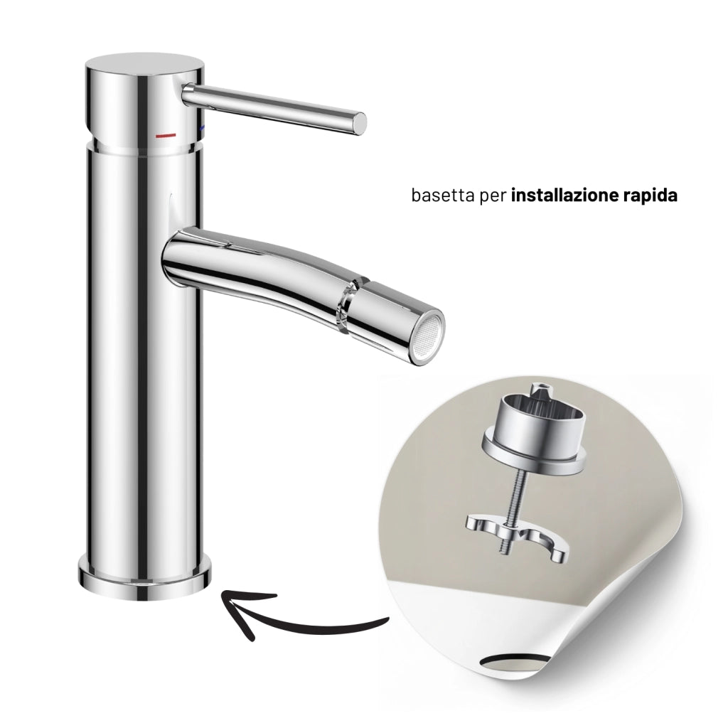 Rubinetto bidet monocomando jazz ottone montaggio rapido cromo lucido e piletta