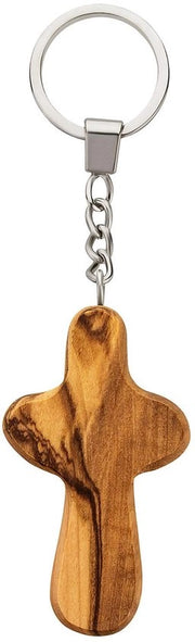 Manicotto per chiavi con croce in legno di olivo - manufatto a mano a Betlemme - aiuto per la strada - unico con naturale gomma - regalo per la comunione, confermazione