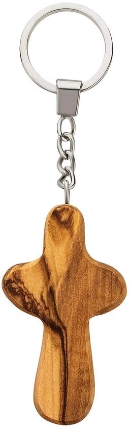 Manicotto per chiavi con croce in legno di olivo - manufatto a mano a Betlemme - aiuto per la strada - unico con naturale gomma - regalo per la comunione, confermazione