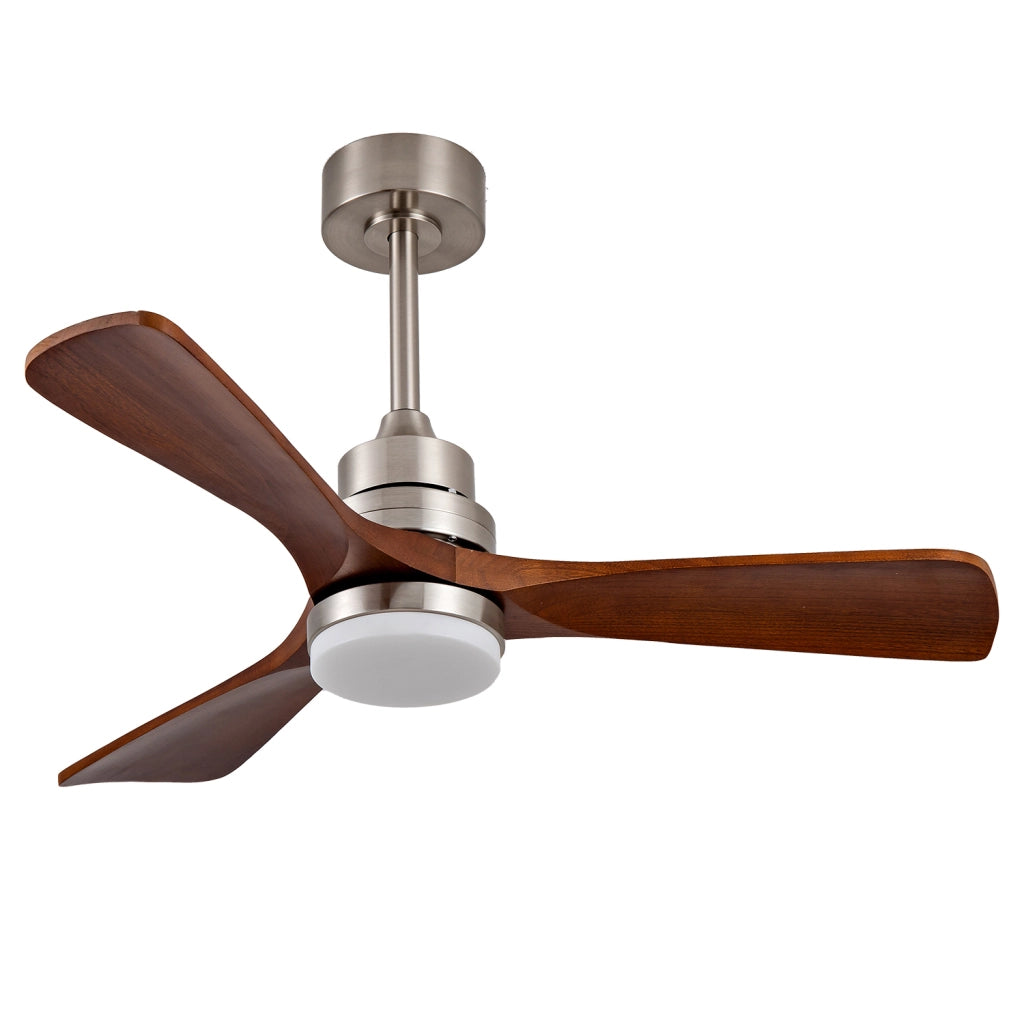 Ventilatore da soffitto con luce e telecomando a 3 velocità struttura in metallo e legno color nickel 44,1 × 34,1 × 18,5 cm