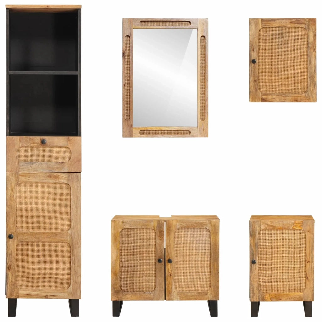 Set da Bagno con cassetto Naturale Legno di mango massello