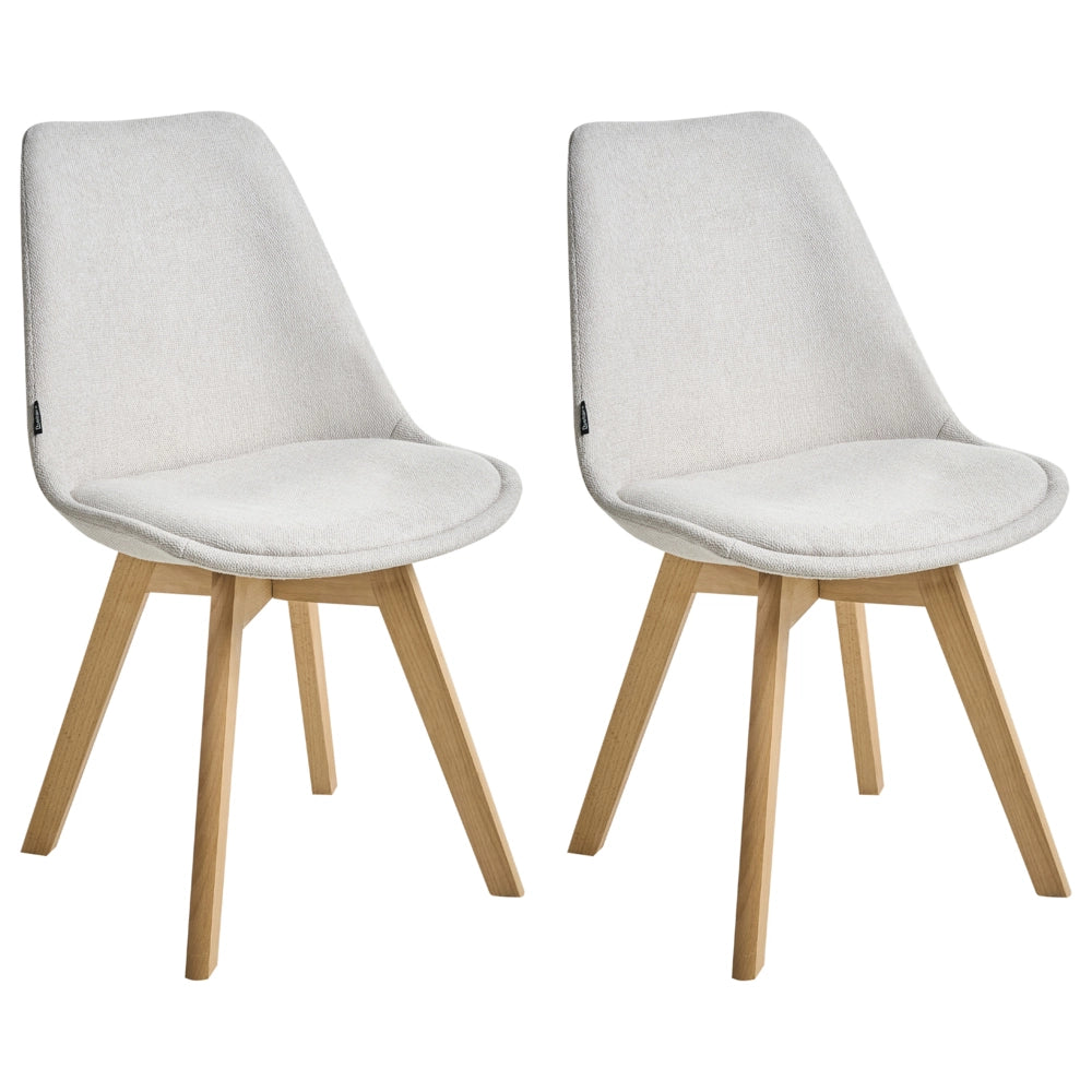 Set di 2 sedie da pranzo con rivestimento in tessuto bianco crema gambe in legno eleganti design moderno