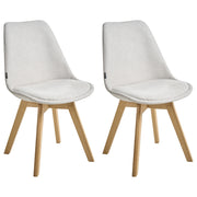 Set di 2 sedie da pranzo con rivestimento in tessuto bianco crema gambe in legno eleganti design moderno