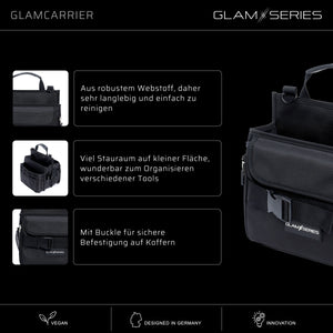 GlamSeries GlamCarrier Borsa porta trucchi con ampio spazio, trousse pieghevole per cosmetici con manico e tracolla, pochette da lavoro ideale per truccatori e parrucchieri