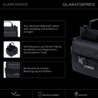 GlamSeries GlamCarrier Borsa porta trucchi con ampio spazio, trousse pieghevole per cosmetici con manico e tracolla, pochette da lavoro ideale per truccatori e parrucchieri