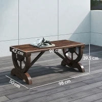 Panca a 2 Posti da Esterno in Legno di Abete con Effetto Bruciato (98x50x39.5cm) Gambe con Design a Ruota(Ø41cm)