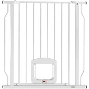 Cancello per Cani e Gatti Estensibile 75-85x2x76 cm con Gattaiola Integrata in Acciaio e ABS Bianco