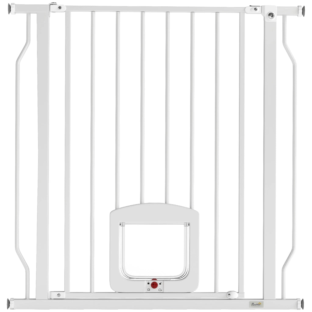 Cancello per Cani e Gatti Estensibile 75-85x2x76 cm con Gattaiola Integrata in Acciaio e ABS Bianco