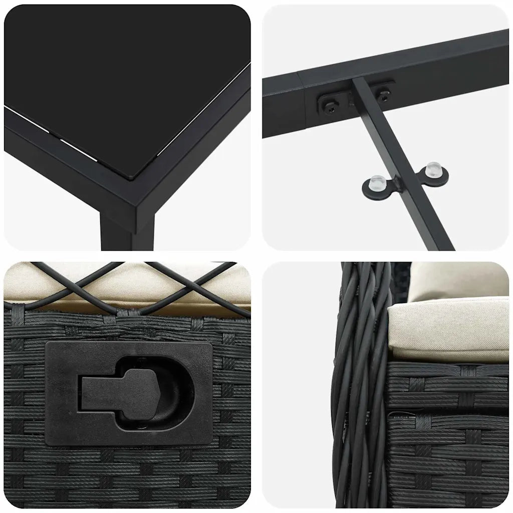 Set da Pranzo per Giardino 7 pcs Nero polyrattan 3380985