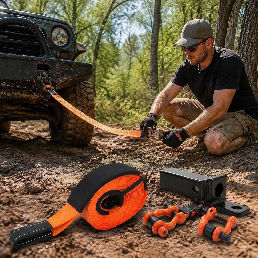 Tow Rope For Cars, 16329.31 Kg, 9.1 M X 7.62 Cm, For Emergencies, Heavy-duty