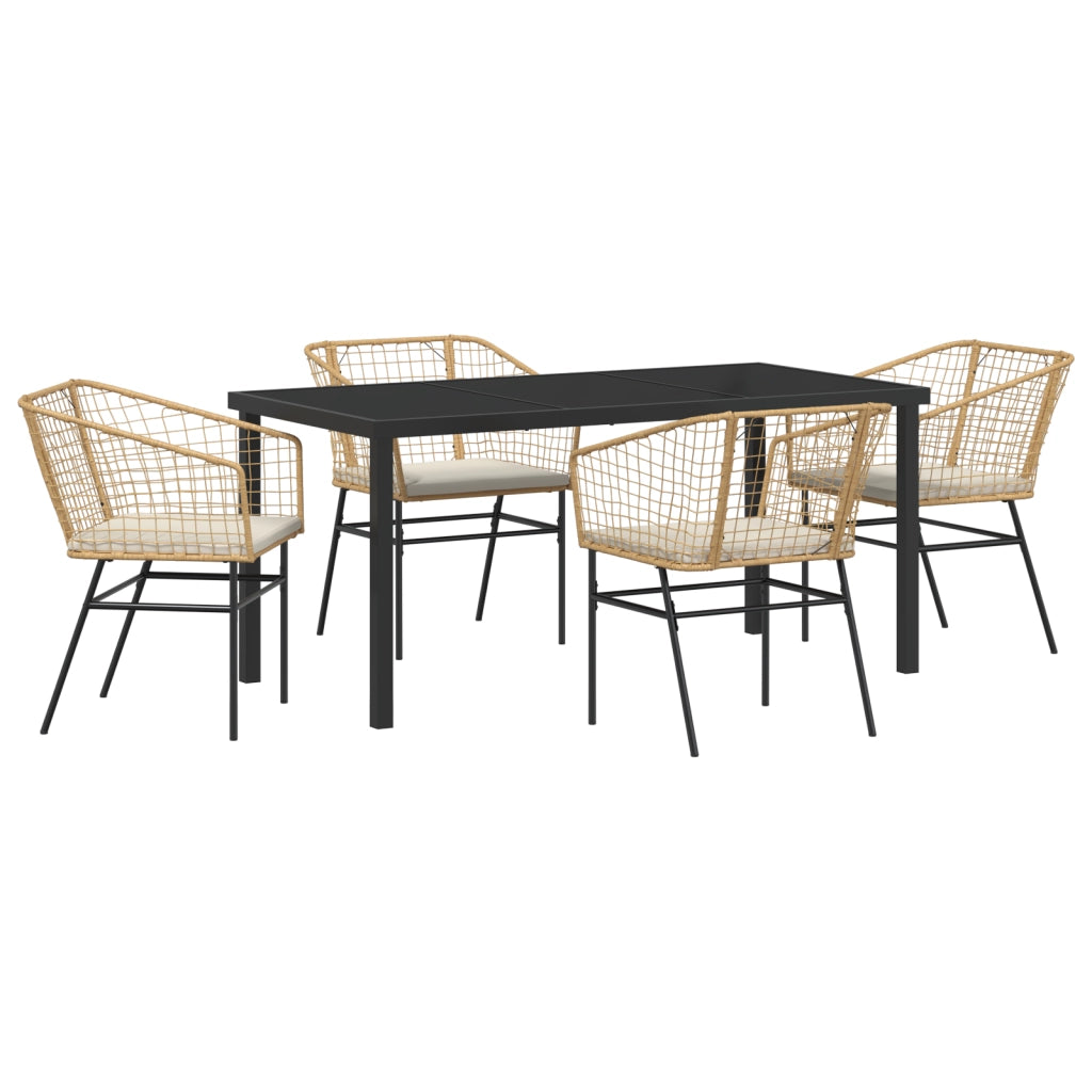 Set da Pranzo da Giardino 5 Pezzi con Cuscini Marrone Polyrattan