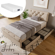 Letto imbottito 90x200 - Xylo - Con cassetti e regolazione testiera