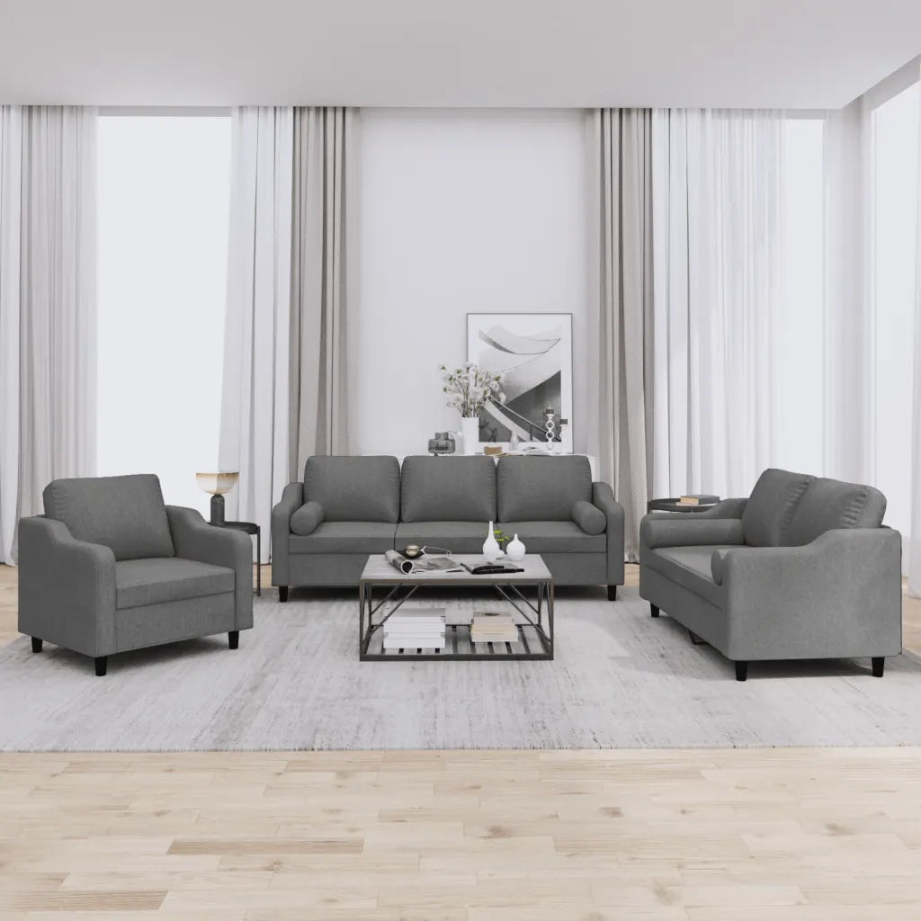 Set di Divani 3 pz con Cuscini Grigio Scuro in Tessutocod mxl 80183