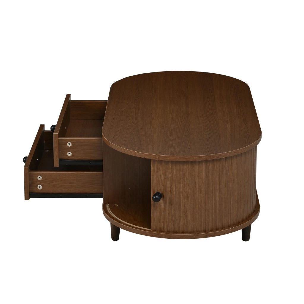 Tavolino, ante scorrevoli, 2 cassetti, in MDF, gambe in legno, 100 x 50 x 36 cm, color noce