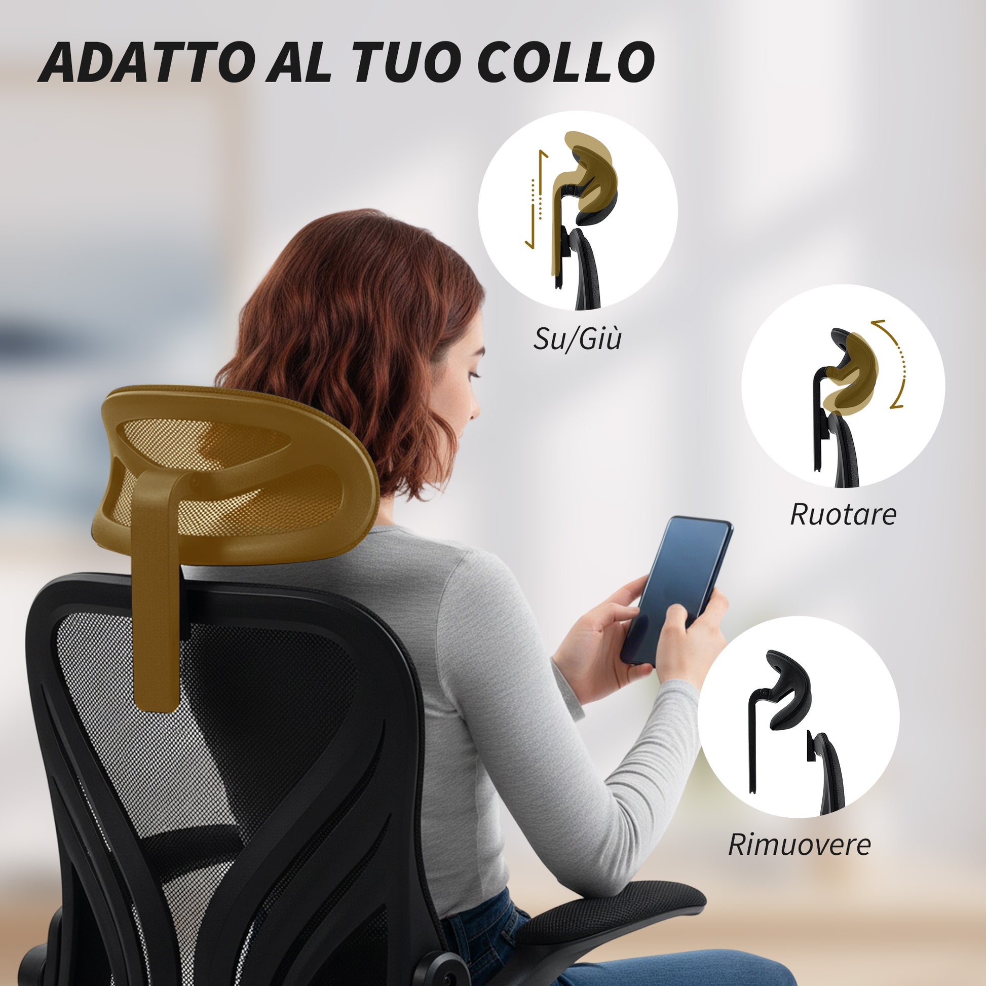Sedia da Ufficio Ergonomica con Braccioli Ribaltabili Supporto Lombare e Poggiatesta Regolabile Nero