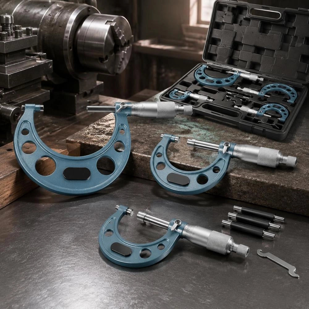 4 PCS Micrometer Set, 0-1"/1-2"/2-3"/3-4" Machinist Outside Micrometer, Ultra-Precision 0.0001 Accuracy, Professional Machinist Tools With Protective Case, For Metalworking & Engineering