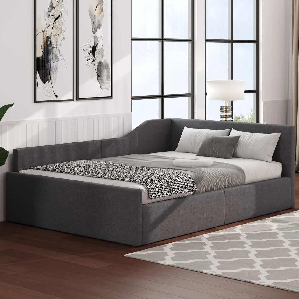 Letto giorno con contenitore in MDF e compensato grigio 140x200 cm