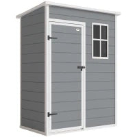 Casetta da Giardino Porta Attrezzi con Porta Bloccabile, Finestra e Presa d'Aria, Grigio