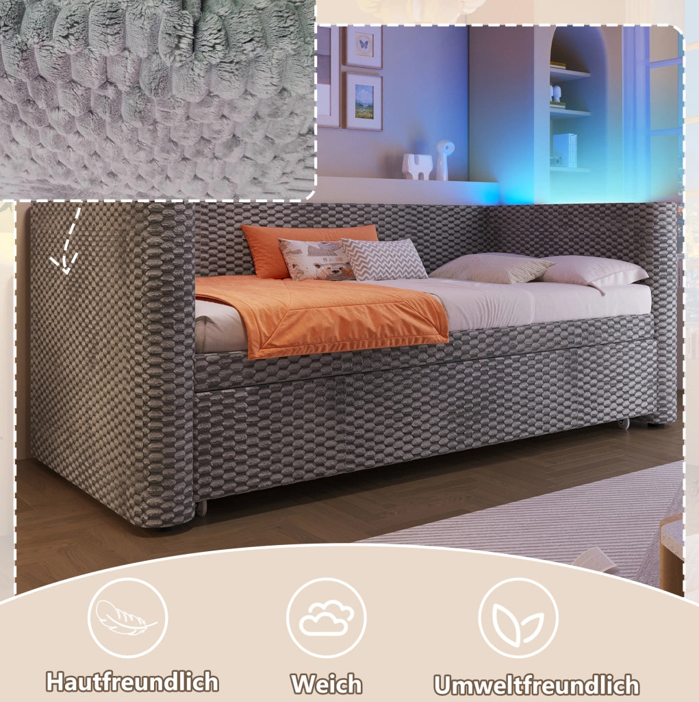 Letto divano estraibile grigio 90x200 cm con LED e rete