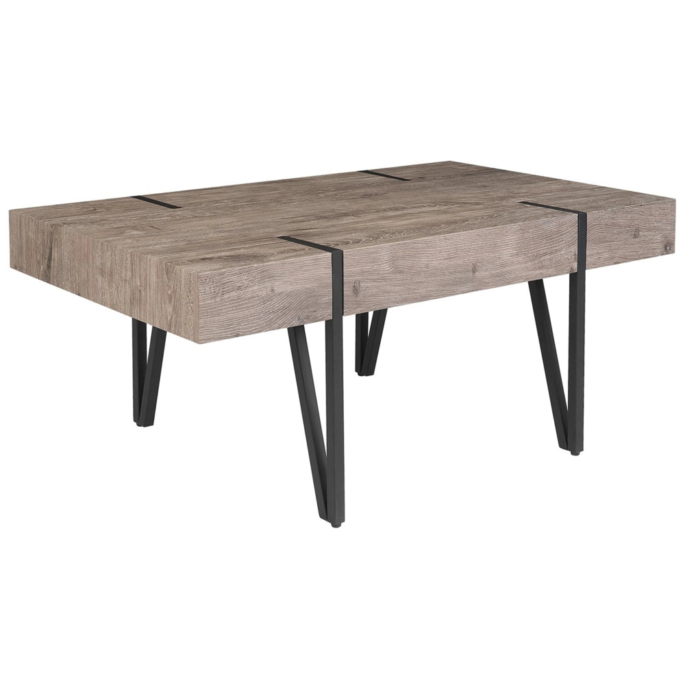 Tavolino da caffè in legno scuro con gambe in metallo 100 x 60 cm moderno