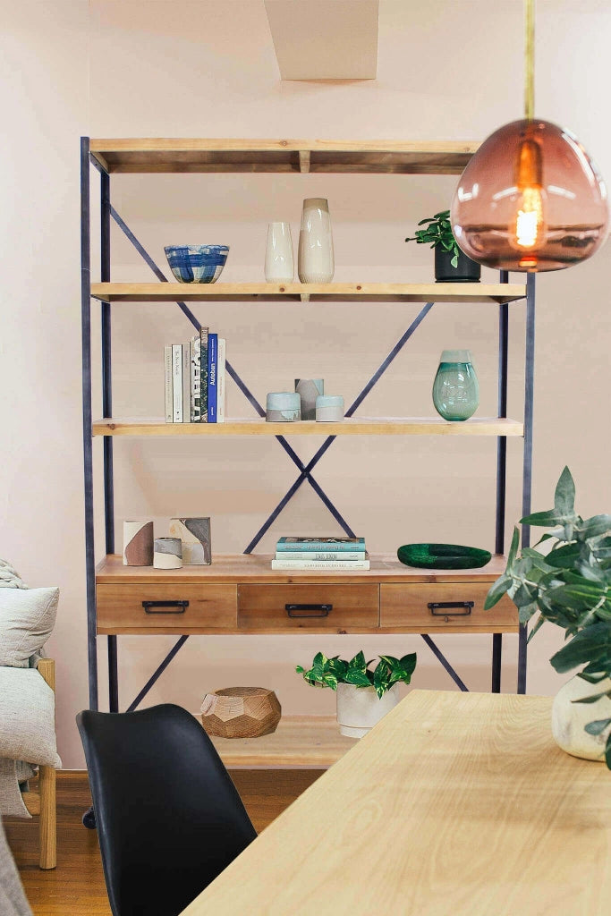 Libreria Industrial in Legno Metallo cm 114 3x46 5x136 - COLIN