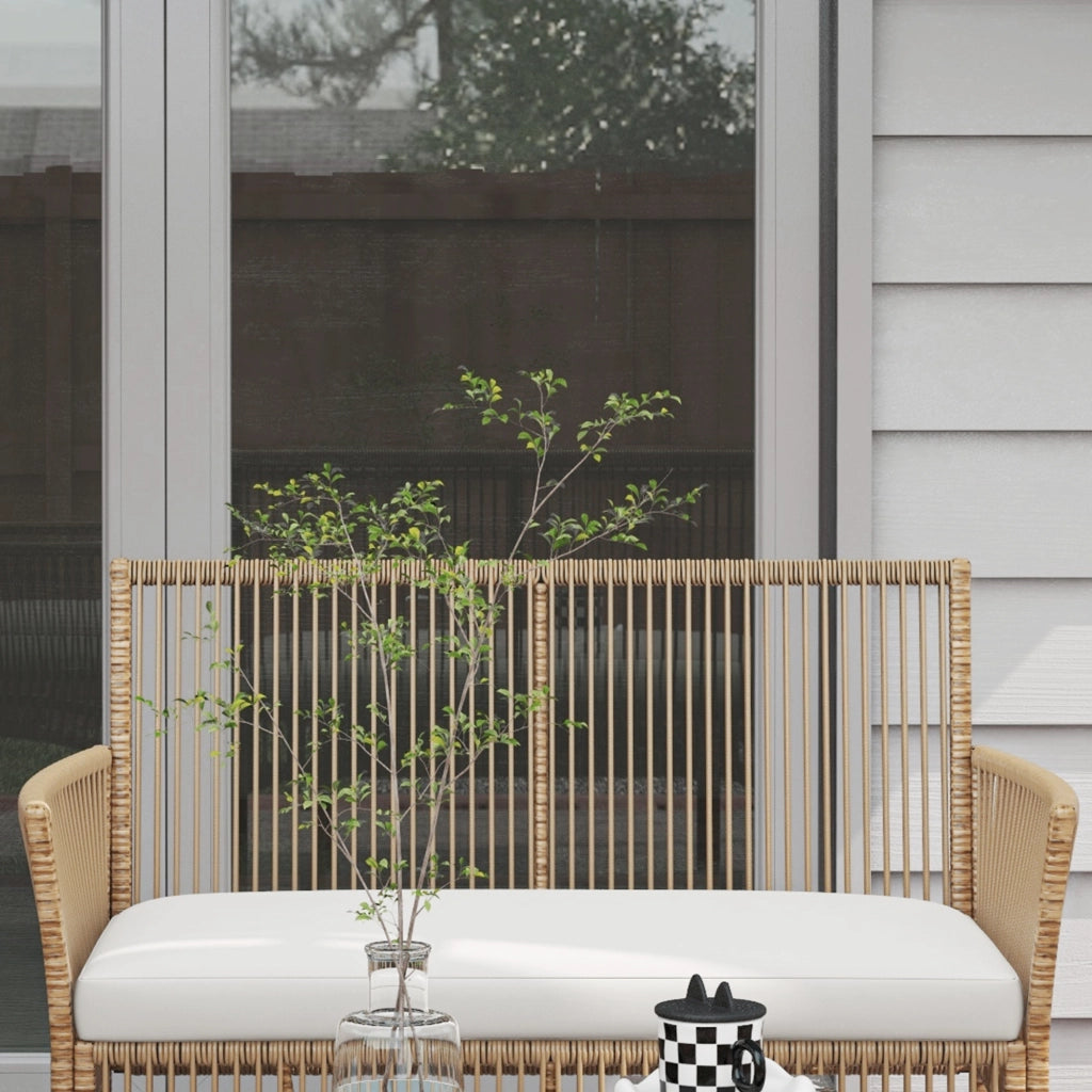 Set da Giardino 4 Pezzi in Rattan con Divano, Poltroncine e Tavolino ¨C zephmum ¨C Naturale e Nero