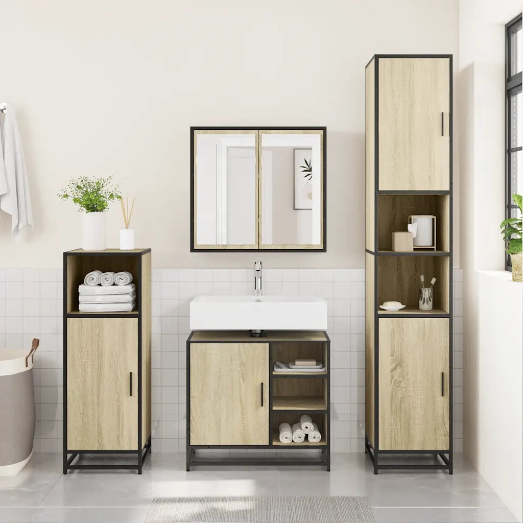 Mobiletto per Lavabo da Bagno Rovere Sonoma 65x33x60 cm Legno Massello 849285