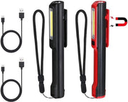 Lampada da Manutenzione Portatile 2 Pezzi Lampada di Ispezione LED con Clip Magnetica Lampada da Torcia COB 3W LED con Testa - S.O.S. Interruttore per Emergenza - Nero e Rosso