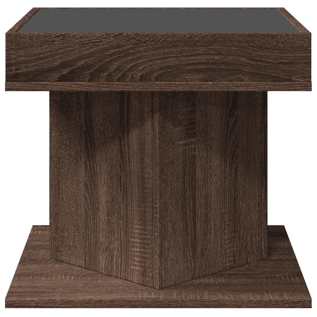 Tavolino Salotto con LED-Tavolino da soggiorno-Tavolo Rovere Marrone 50x50x45 cm Multistrato 487486