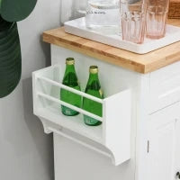 Carrello da Cucina con 2 Cassetti e 2 Armadietti, Isola da Cucina con Piano in Legno, Portaspezie e Porta Canovacci, Bianco